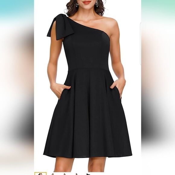 Jasambac Bow one shoulder A-line dress with pockets size LARGE - Picture 5 of 13